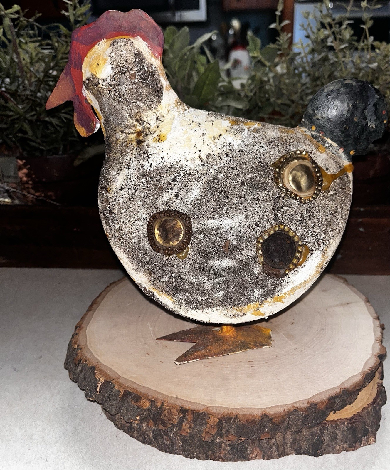 Artisan Crafted Metal Chicken Garden Or Indoor Decor Textured