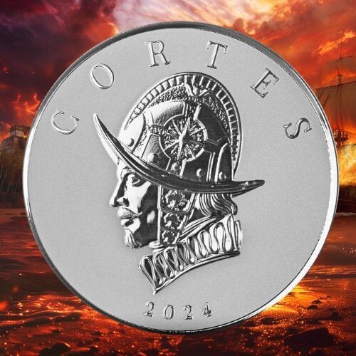 2024 – 5 oz Cortes Silver Coin .9999 Fine Silver Proof Like – Commander Series