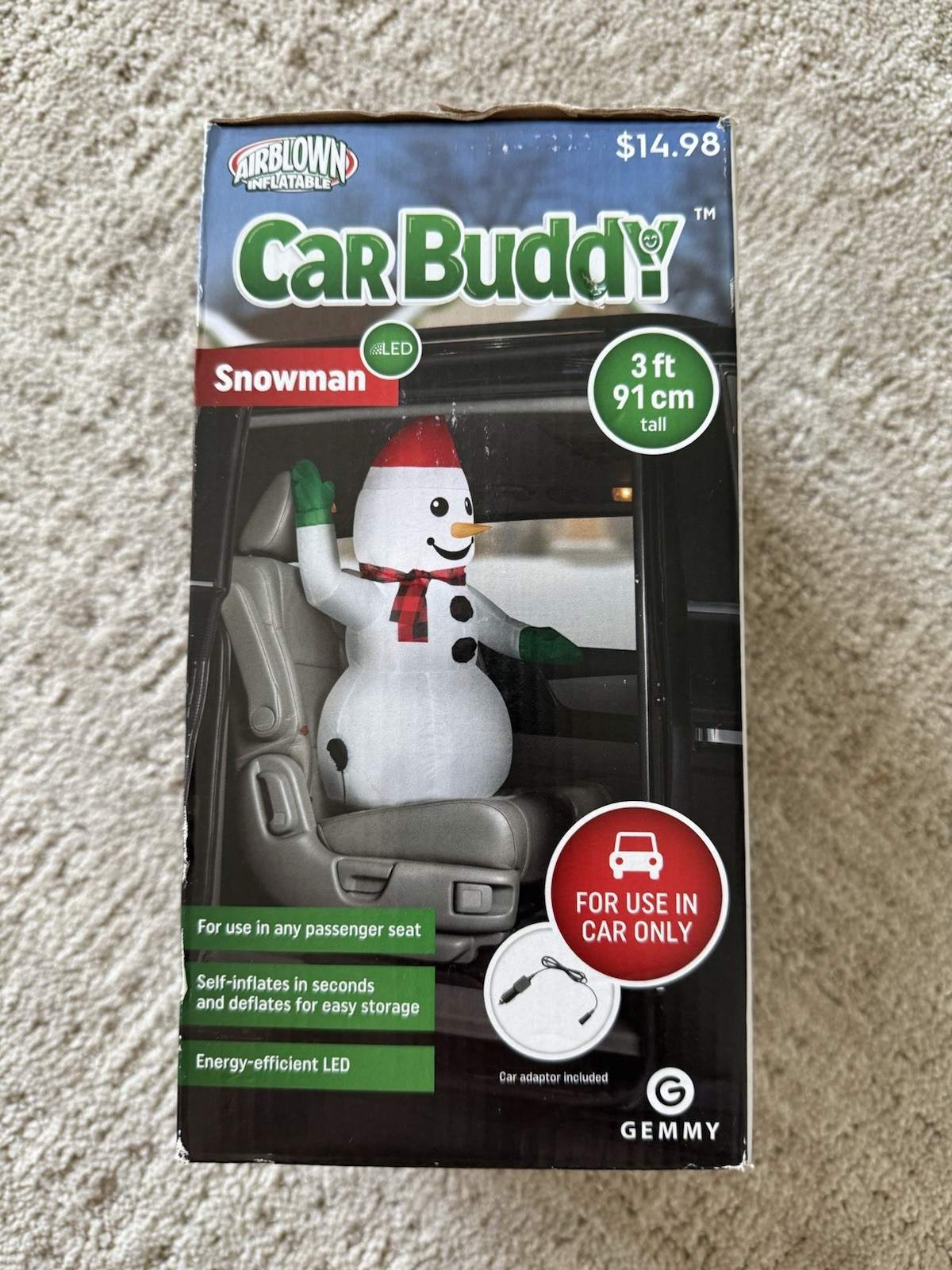 Gemmy Airblown Inflatable Snowman Car Buddy 3 Ft Energy Efficient LED Christmas