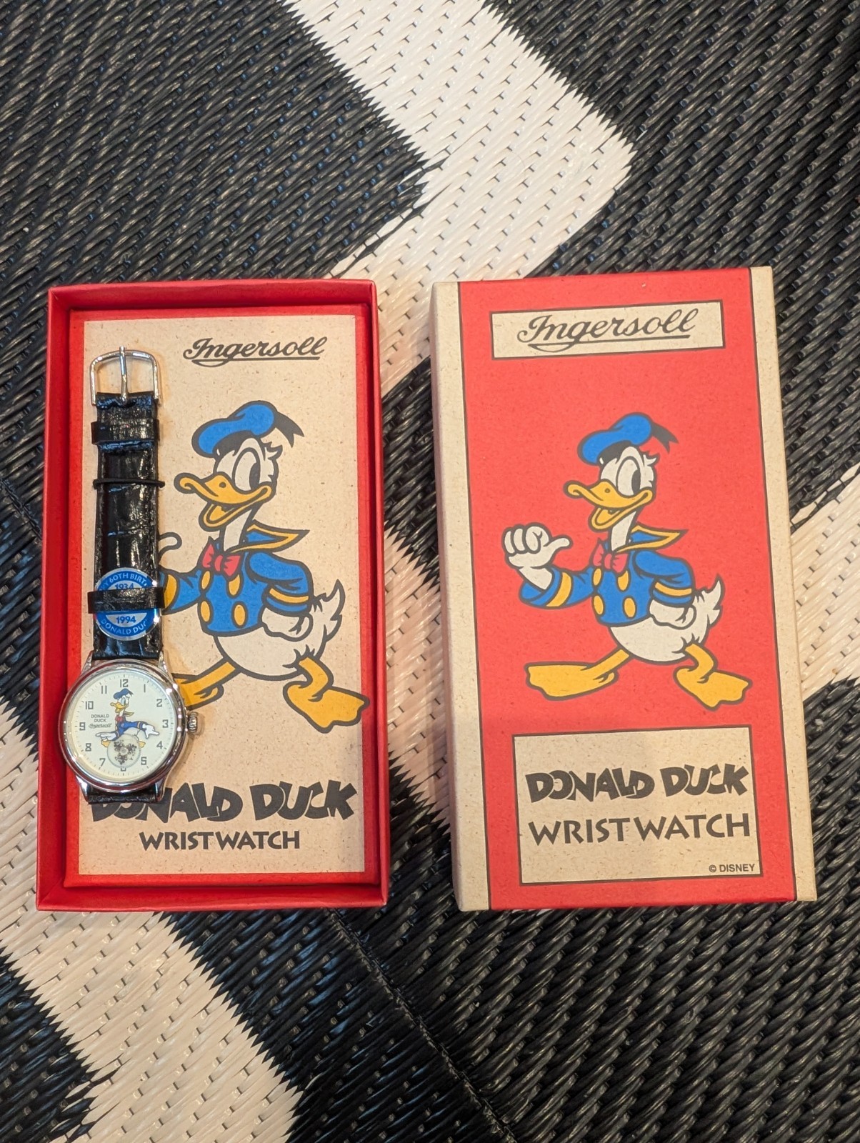 Disney Ingersoll 1994 Donald Duck Watch Leather Band Rare 60th Birthday Limited