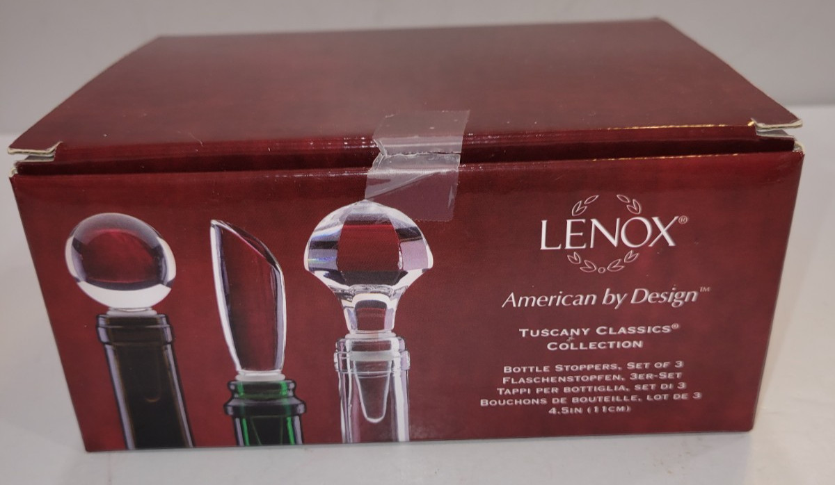 NIB Lenox Tuscany Classics 3 Piece Bottle Stopper Set Crystal Wine Stoppers NEW