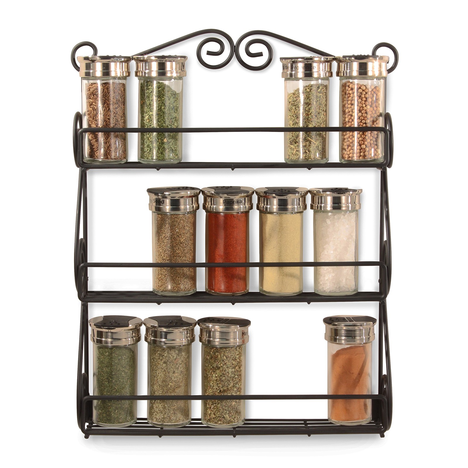 Spectrum Diversified Scroll Wall-Mounted Traditional Spice Rack 3-Tier, Black