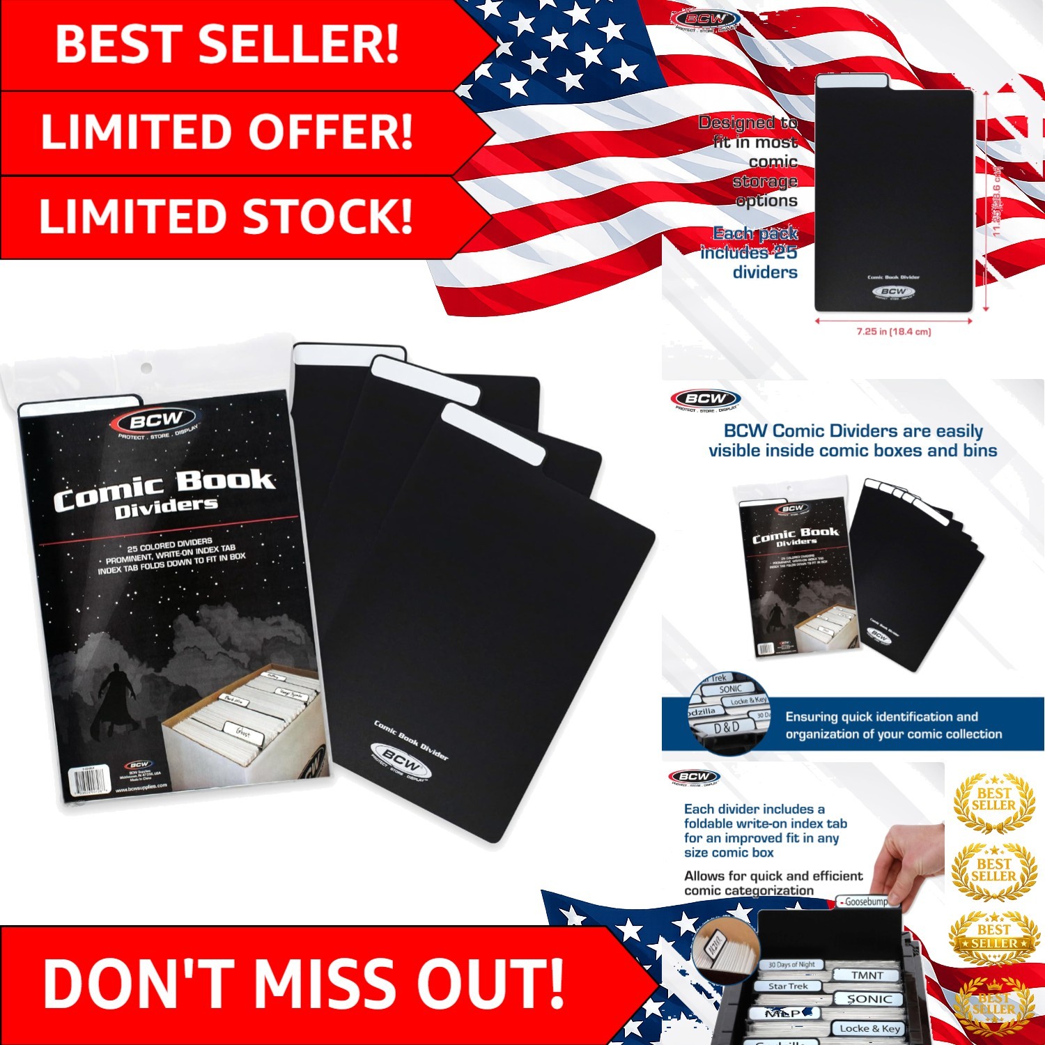 Space-Efficient Black Comic Book Dividers – Durable 25 Pack with Write-On Tabs