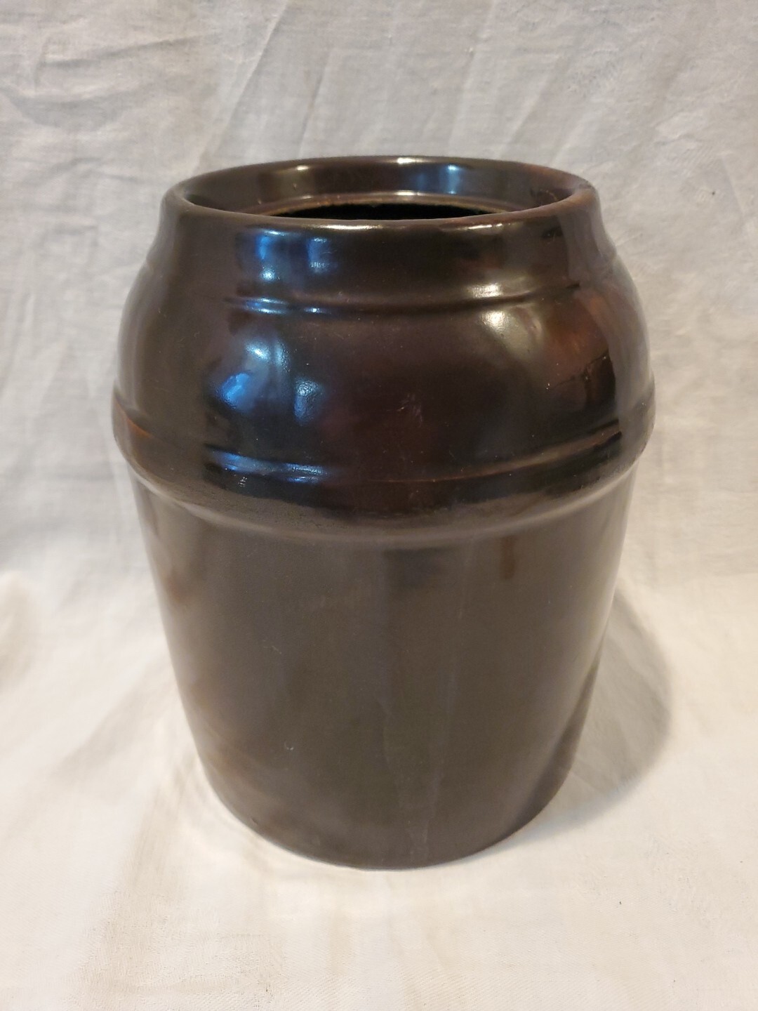 Antique Peoria Pottery Brown Crock Storage Jar 8 1/4″ Tall No Lid