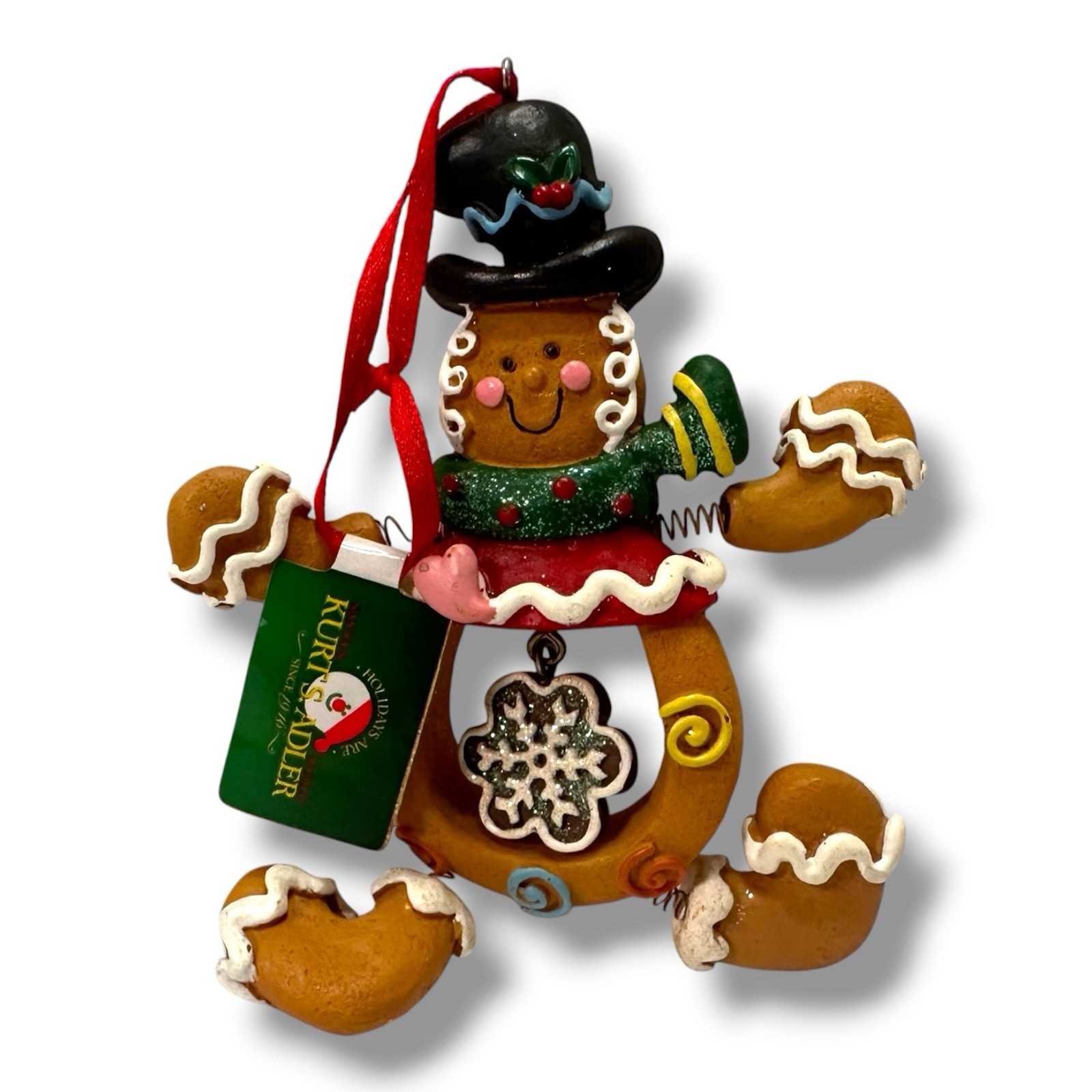Kurt S. Adler Gingerbread Man Springy Legs Arms Christmas Ornament NWT