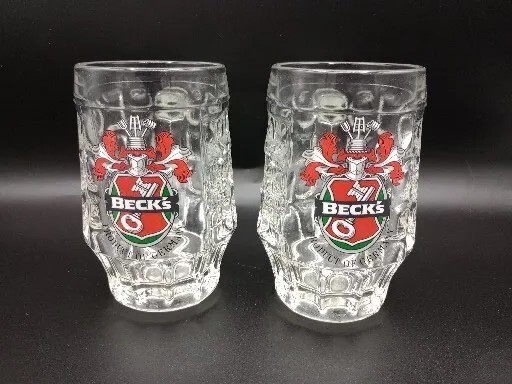 Vtg 2 Becks Dimpled Beer Mug Product Of Germany 0.25 L Made In Italy 4.5″ Tall