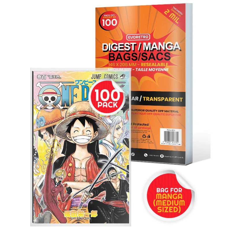 EVORETRO Clear Resealable Manga & Digest Bags 2 Mil OPP Sleeves Pack of 100