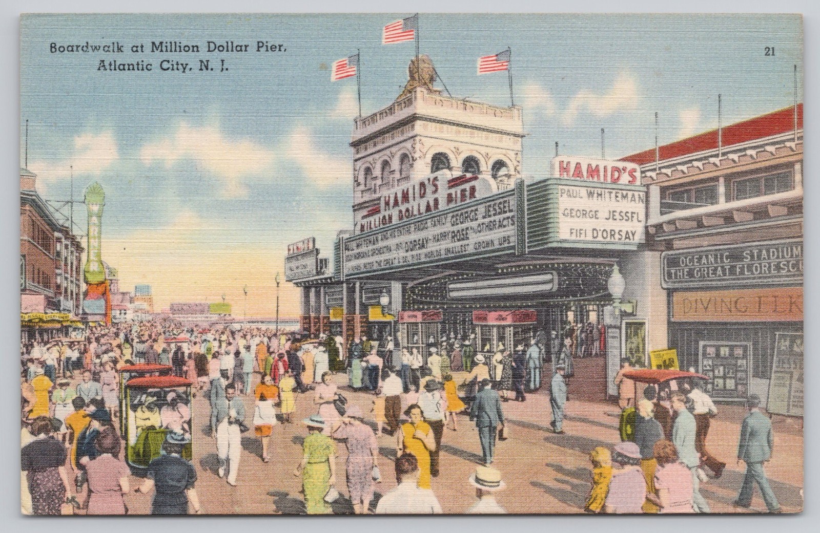 Atlantic City New Jersey Boardwalk Million Dollar Pier Linen Postcard