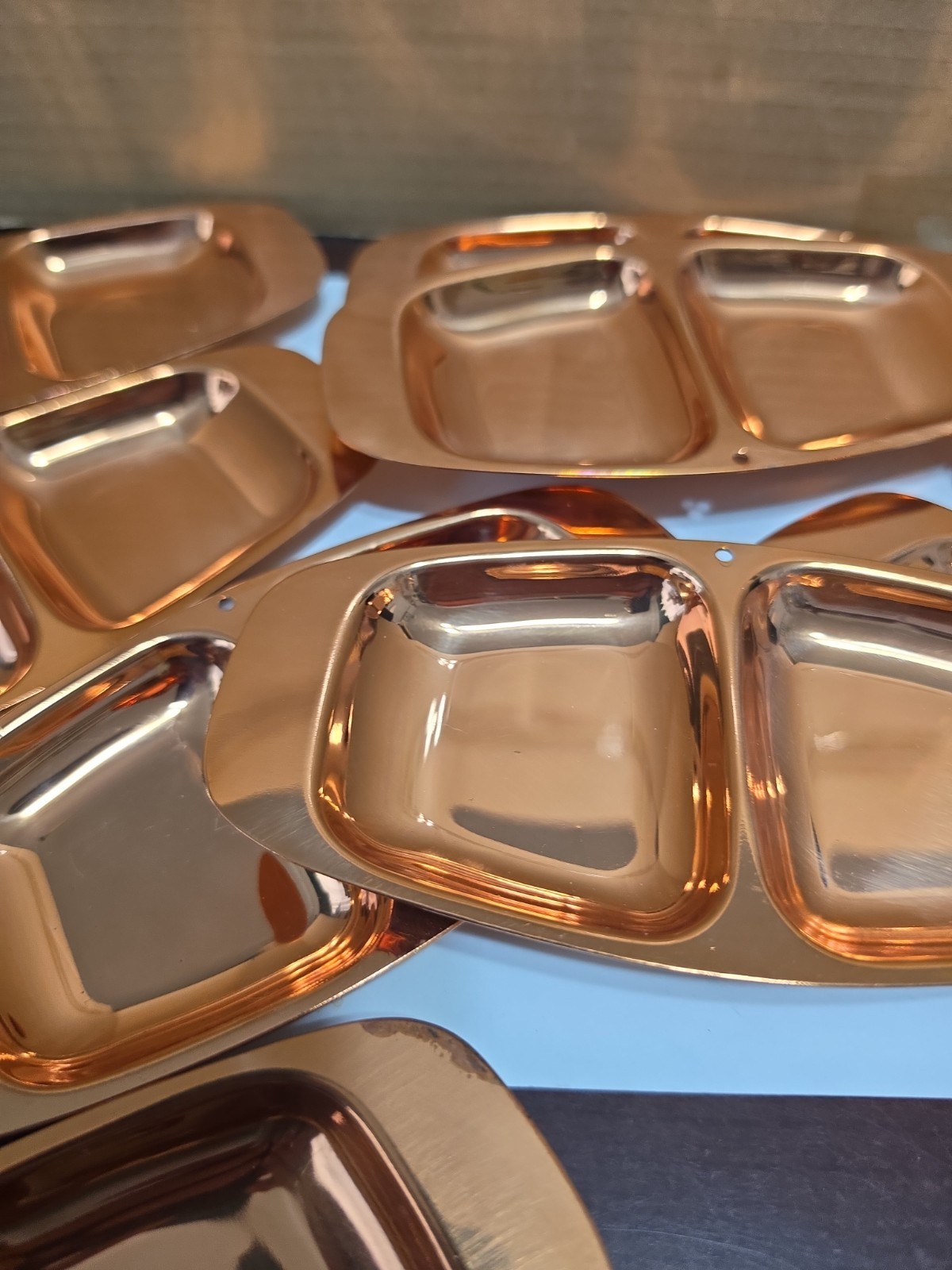 Copper Toned Metal Serving Appetizer Trays Set of 12. 3 Have A Bit Of Tarnish