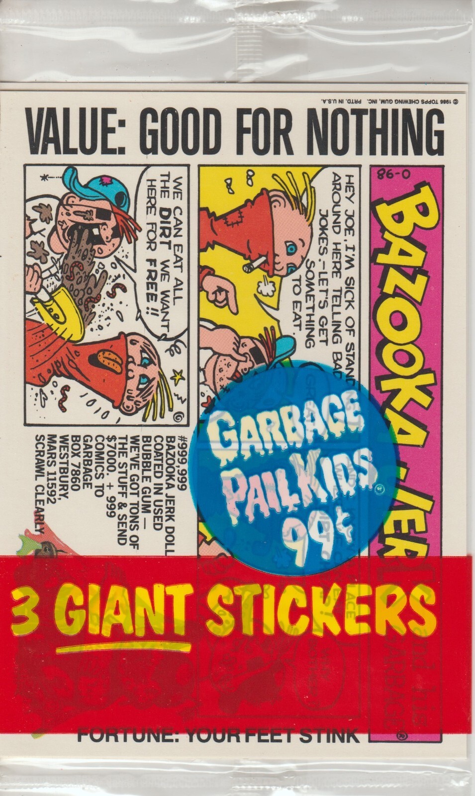 New Sealed Garbage Pail Kids 3 Giant Stickers 1986 Topps – Hot 2