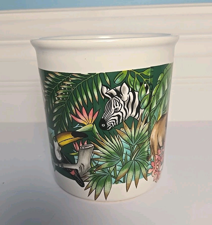 Vintage Acme International Kitchen Utensil Holder Tropical Birds Jungle Animals