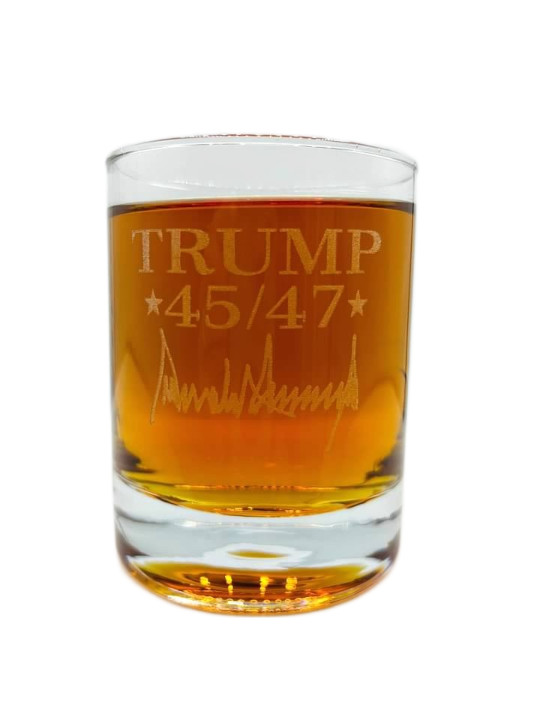 DONALD J TRUMP Signature 45 / 47 Bourbon Whiskey Glass Laser Engraved MAGA 2024