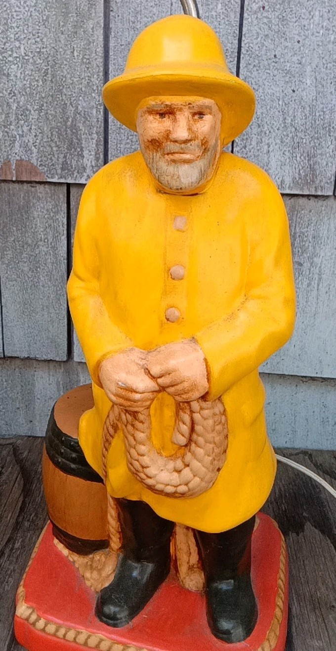 TWO VTG V. RARE MATCHING CHALKWARE Sailors, Longshoreman, Dock Worker 30″ LAMPS