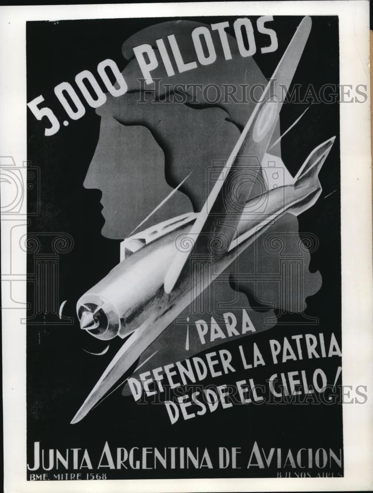 1942 Press Photo Poster issued by Argentina Bureau of Aviation seek enlistment