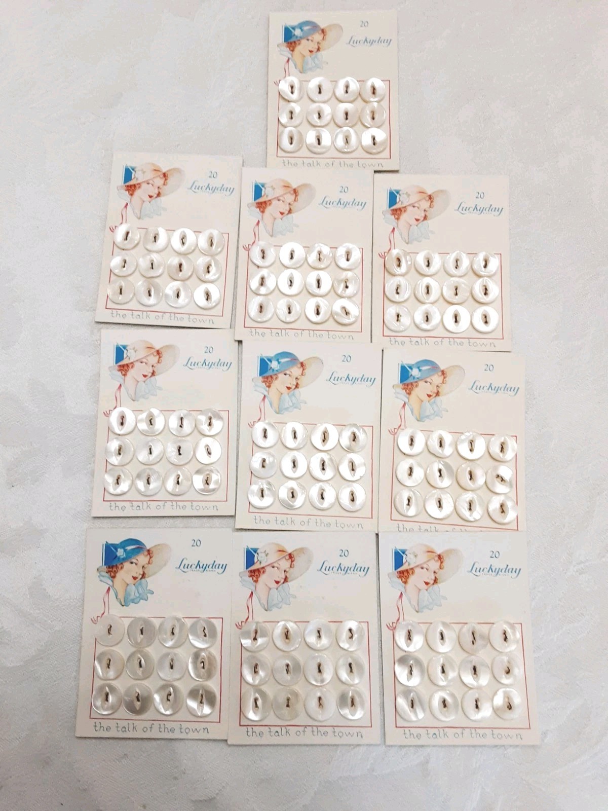 Lucky Lady 12 Vintage Mother of Pearl Round Buttons Original Card 1930s