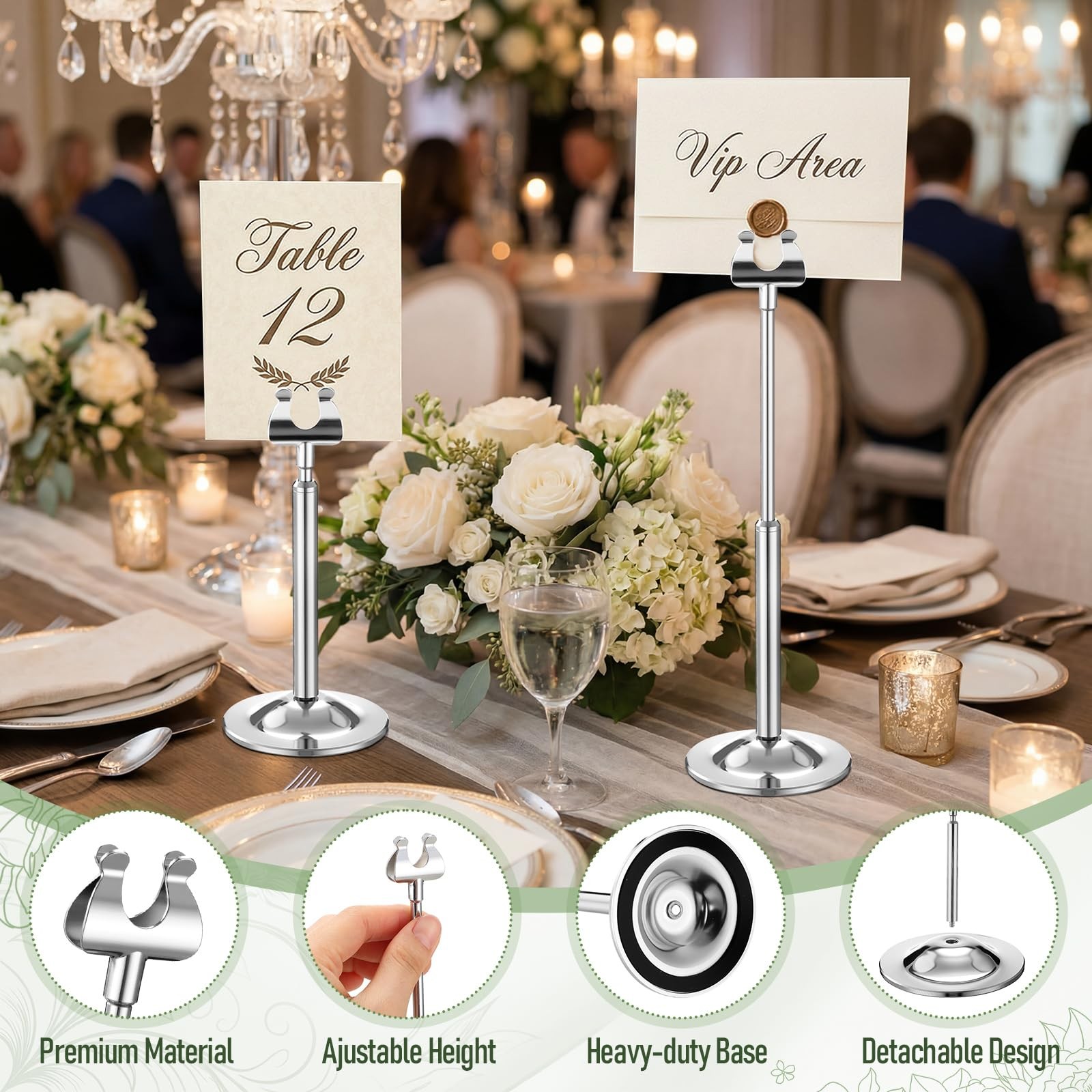 Silver 12 Set Table Number Holders Adjustable Metal Place Card Holders Harp-c…