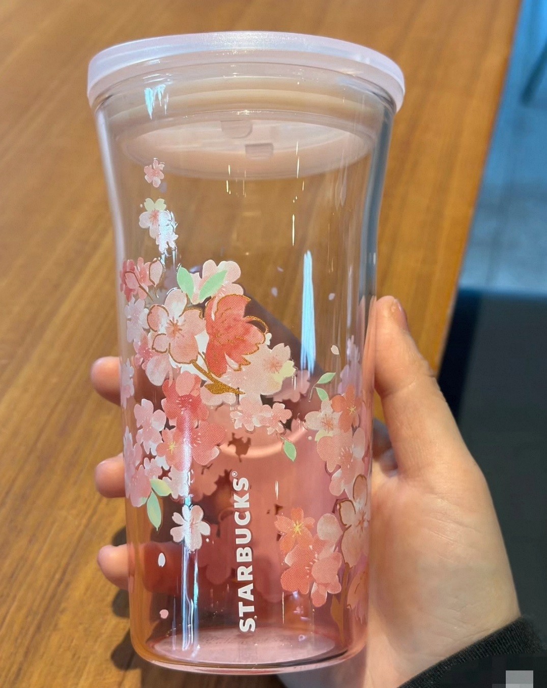 Starbucks Pink Sakura Glass Cold Cup 473ml – Collectible Floral Tumbler with Lid
