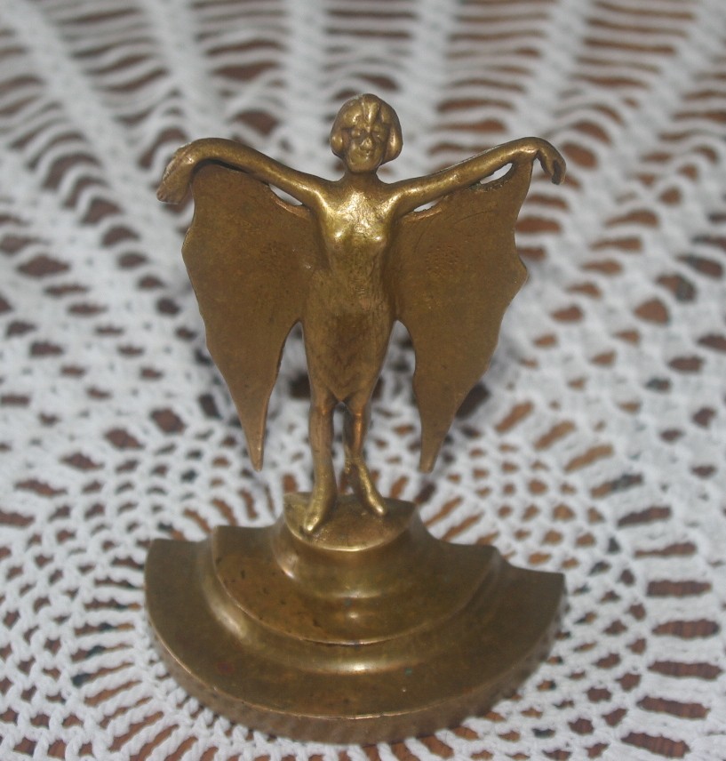 ANTIQUE ART DECO BAT GIRL / BUTTERFLY DANCER FIGURE BOOKEND