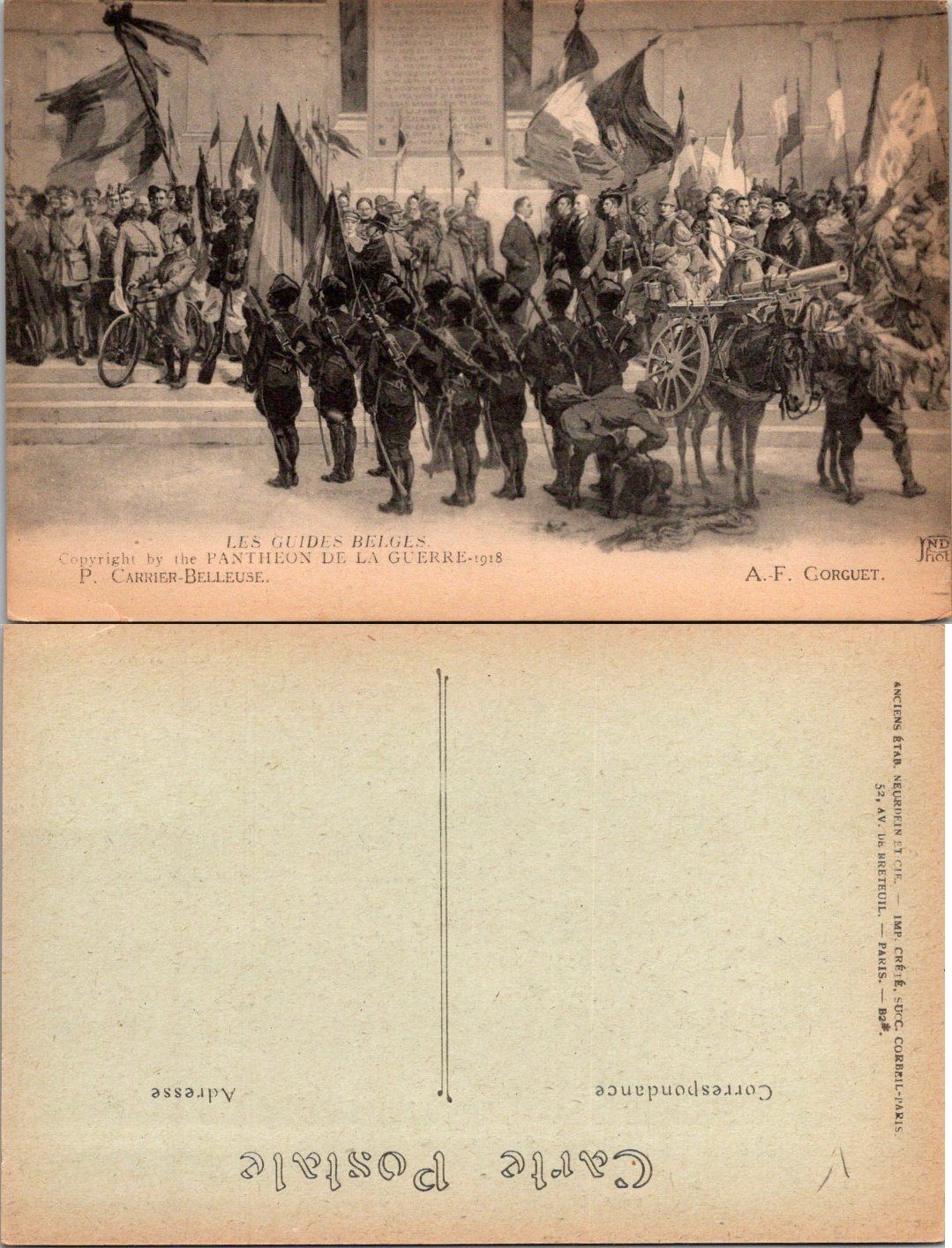 Les Guides Belges Pantheon de la Guerre 1918 Vintage Postcard Unposted
