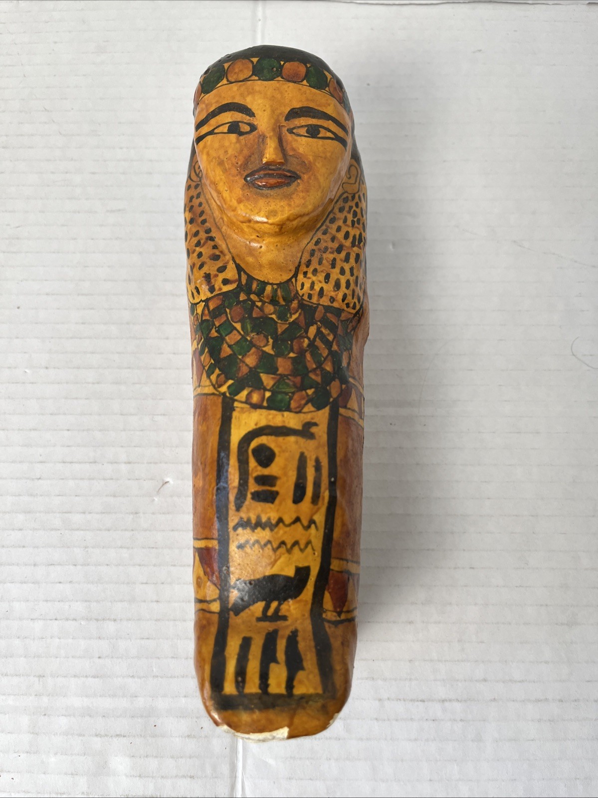 Vintage Egyptian Ushabti Sarcophagus Mummy Nested Figure Wood Plaster 8” Replica