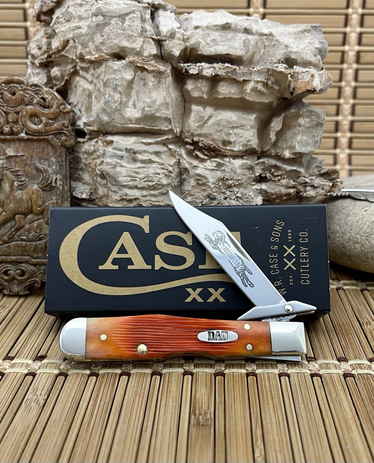 Case XX USA 2026 Barnboard Tequila Sunrise DAD 13363 Cheetah Cub Pocket Knife