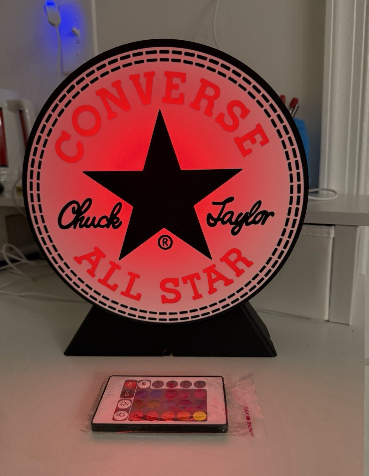 Converse Chuck Taylor All Star Round LED Light Sign Lamp, Black/White/Red