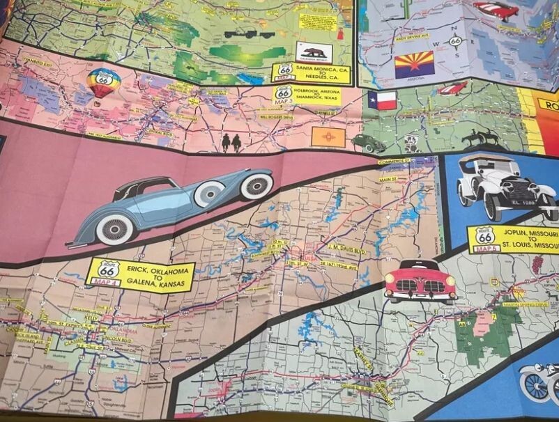 Vintage Pro-Map Historic Route 66 Map / Poster 1994 All 8 States on one Map Tb22
