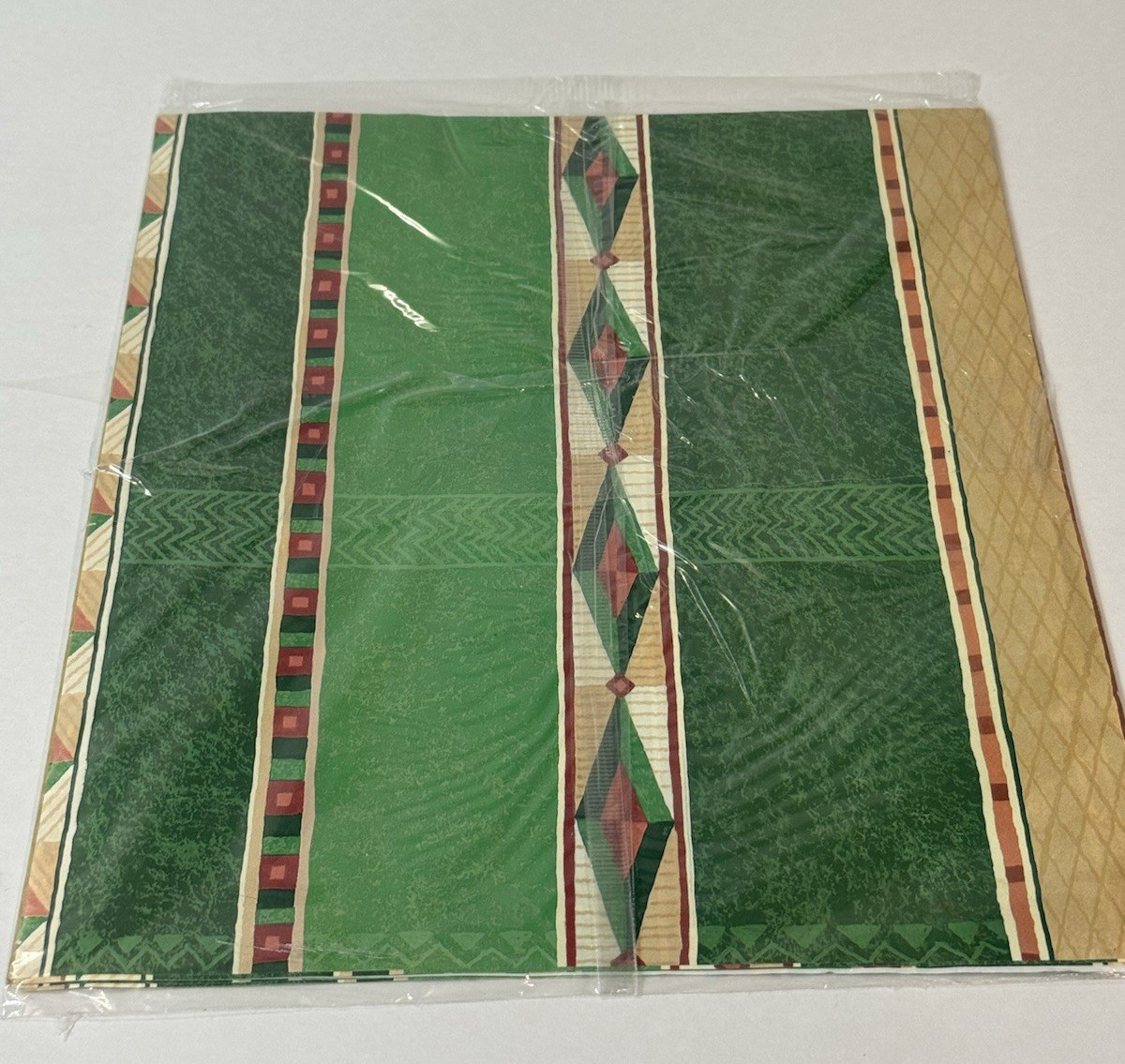VTG English Cards Gift Wrap Green Geometric Southwestern 3 Sheets USA NOS READ