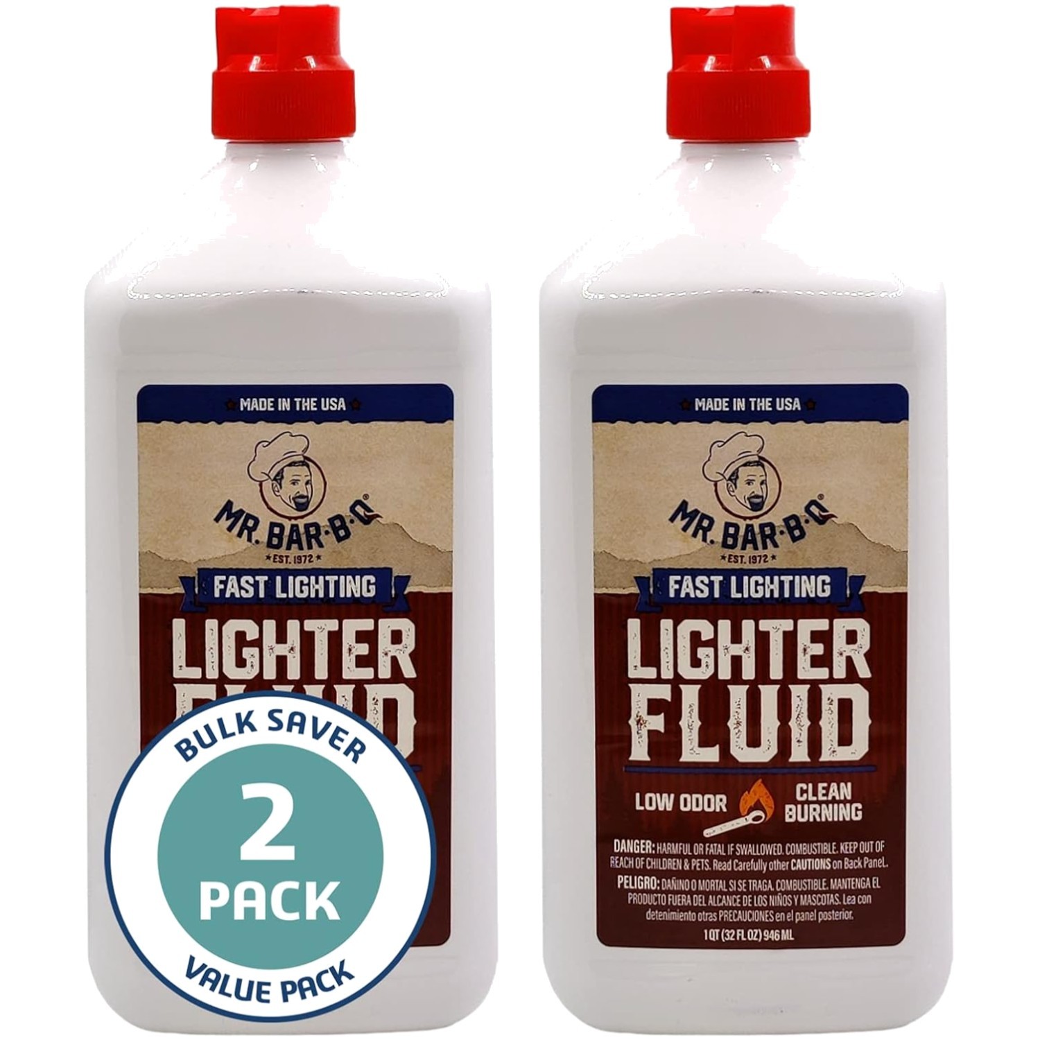 2-Pack 1 Quart Low Odor Lighter Fluid – Fast Lighting for Grilling & Camping