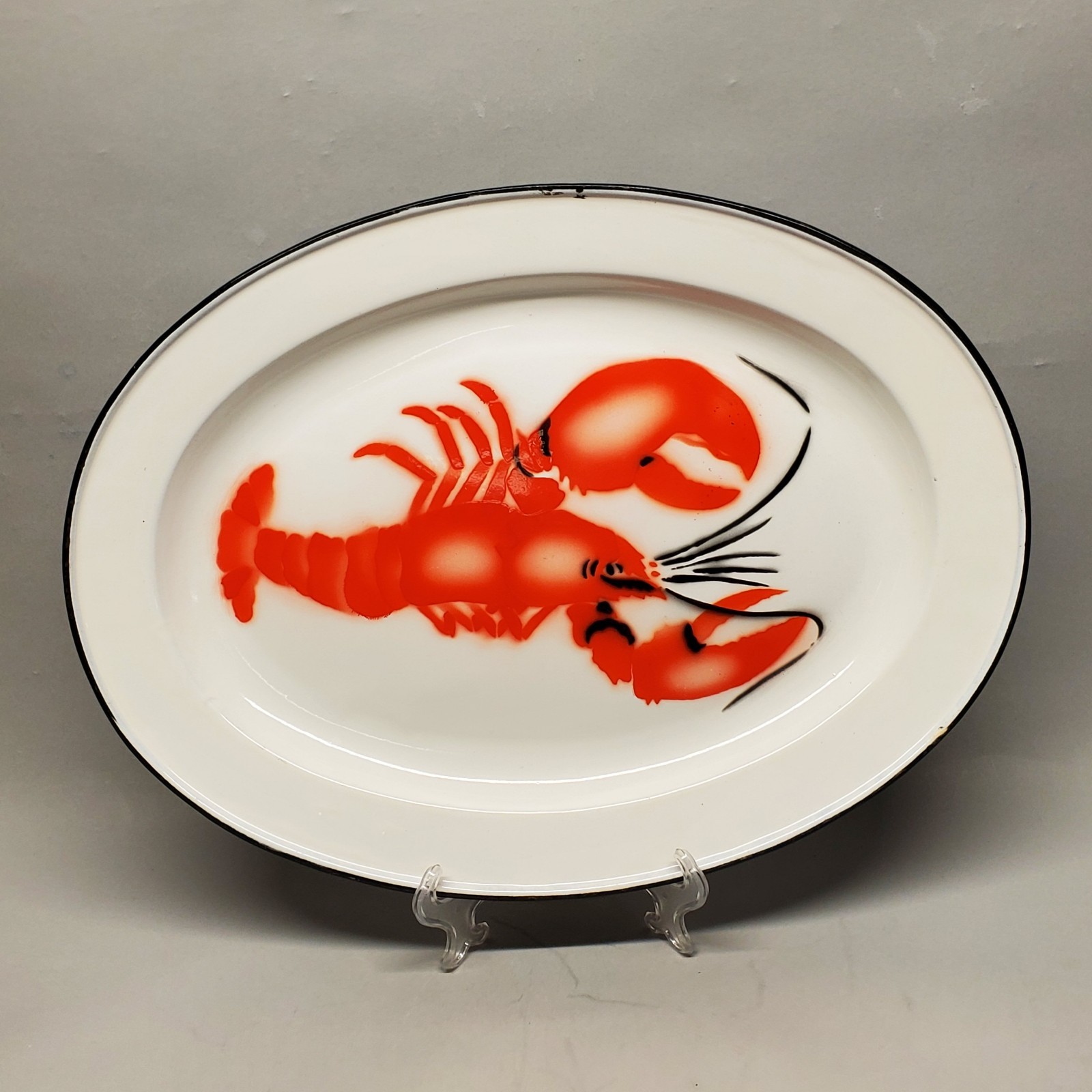 Vintage Retro Enamelware Red Lobster Serving Platter 17.5in x 13in Tray Maine