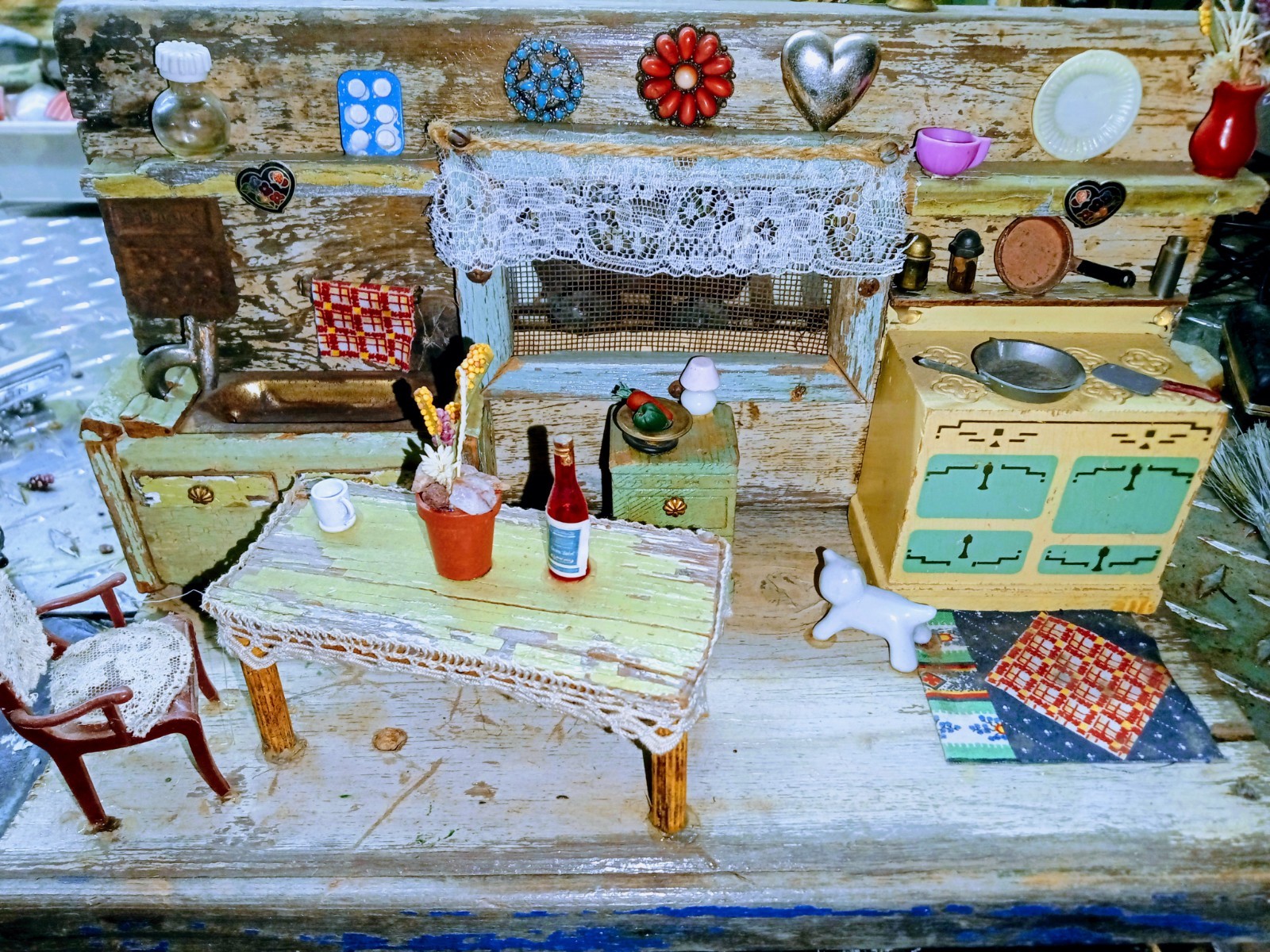 Unique One Of A Kind Wall Decor-Vintage Miniature Kitchen