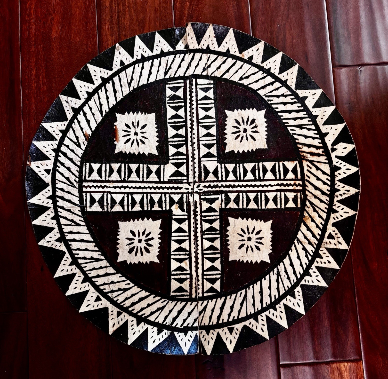 2 VTG Tapa Bark Cloth Semicircle Pcs~19.5” Diameter Fiji, Hawaii, Polynesia (A)