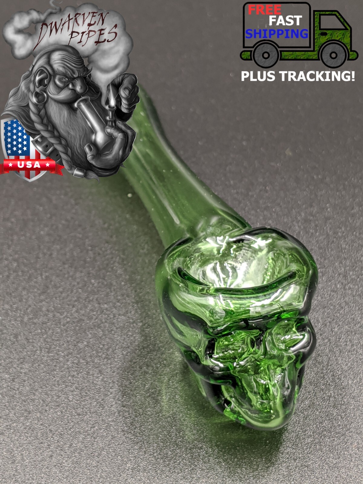 4″ Tobacco Smoking Pipe Bowl Glass Hand Pipe Skull Green 01