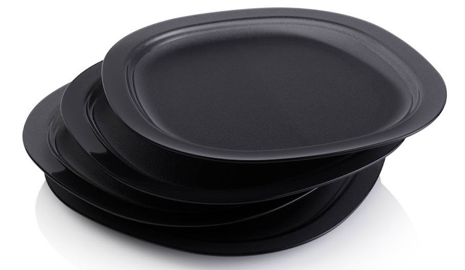 Tupperware Impressions Microwave Dinner Plates 9.5″ Square Black New