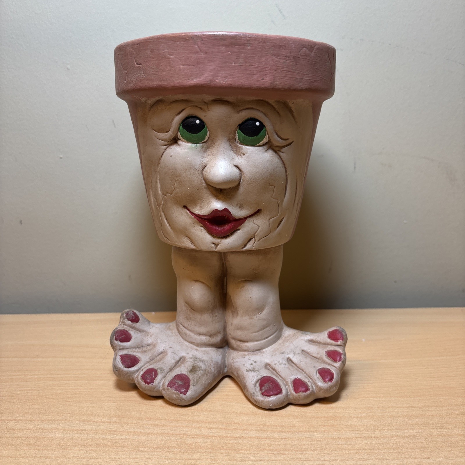 Vintage 9” X 5.5” Funny Face Waddle Pot Smile Ceramic Planter. Eclectic Retro