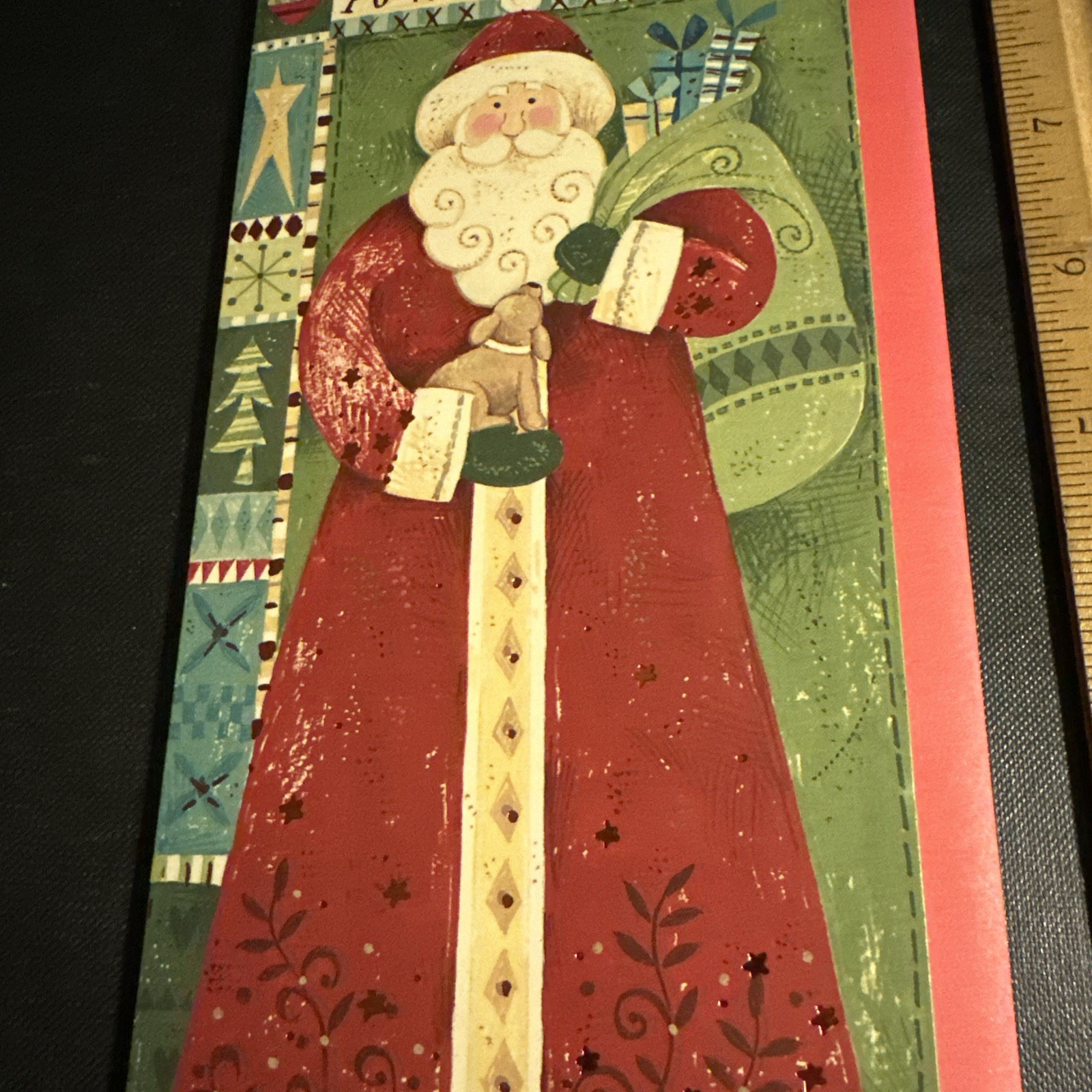 Vtg Christmas Card UNUSED Santa Money gift Card AG Tall Old style W/env