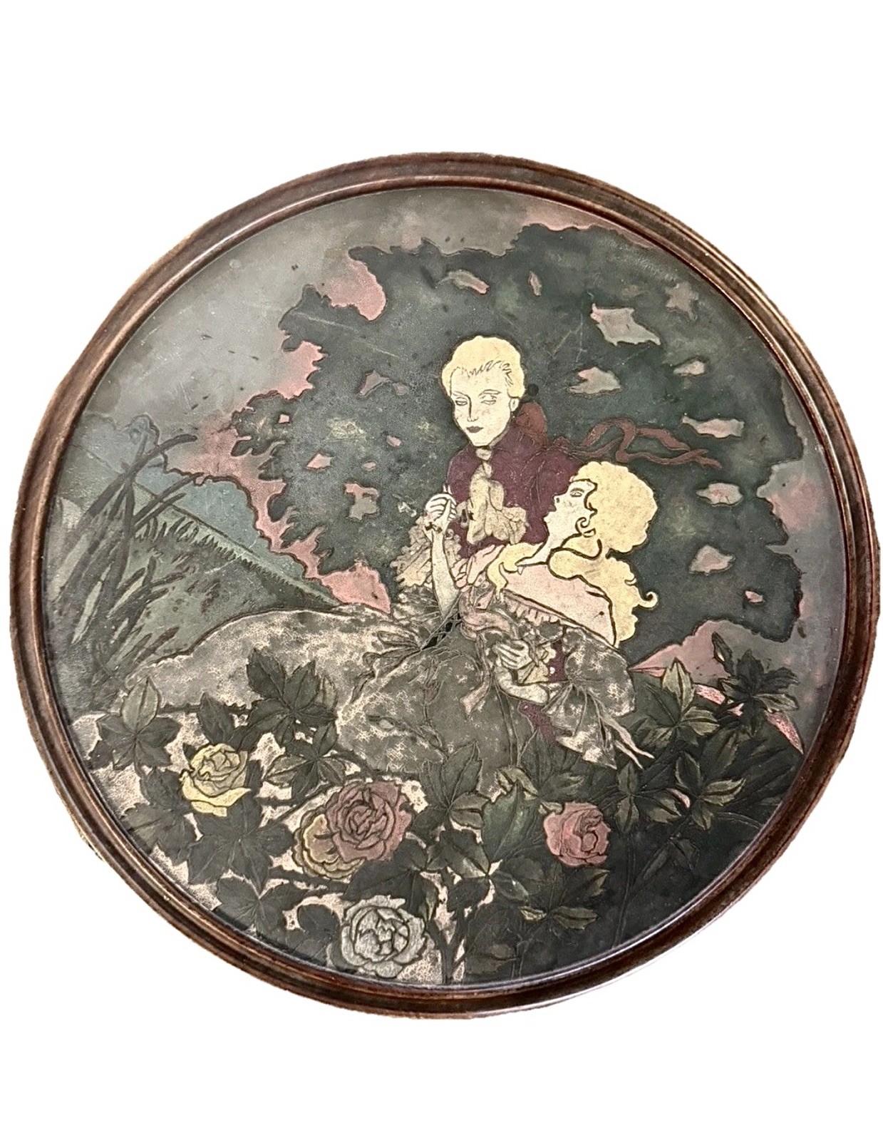 Vintage Art Nouveau Romantic Couple Wood Wall Plaque Gibson Girl Style 19”