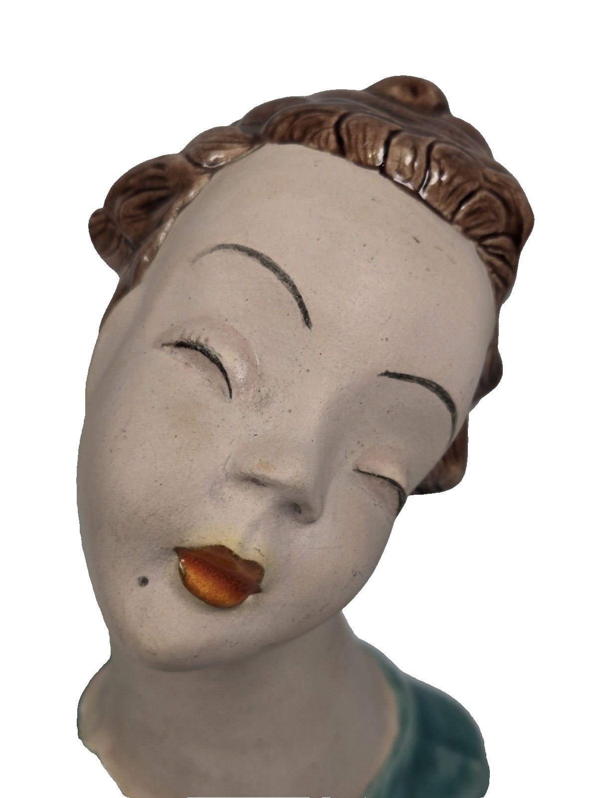 Goldscheider style Free Standing 6″ Bust Aqua blue Orange lipstick