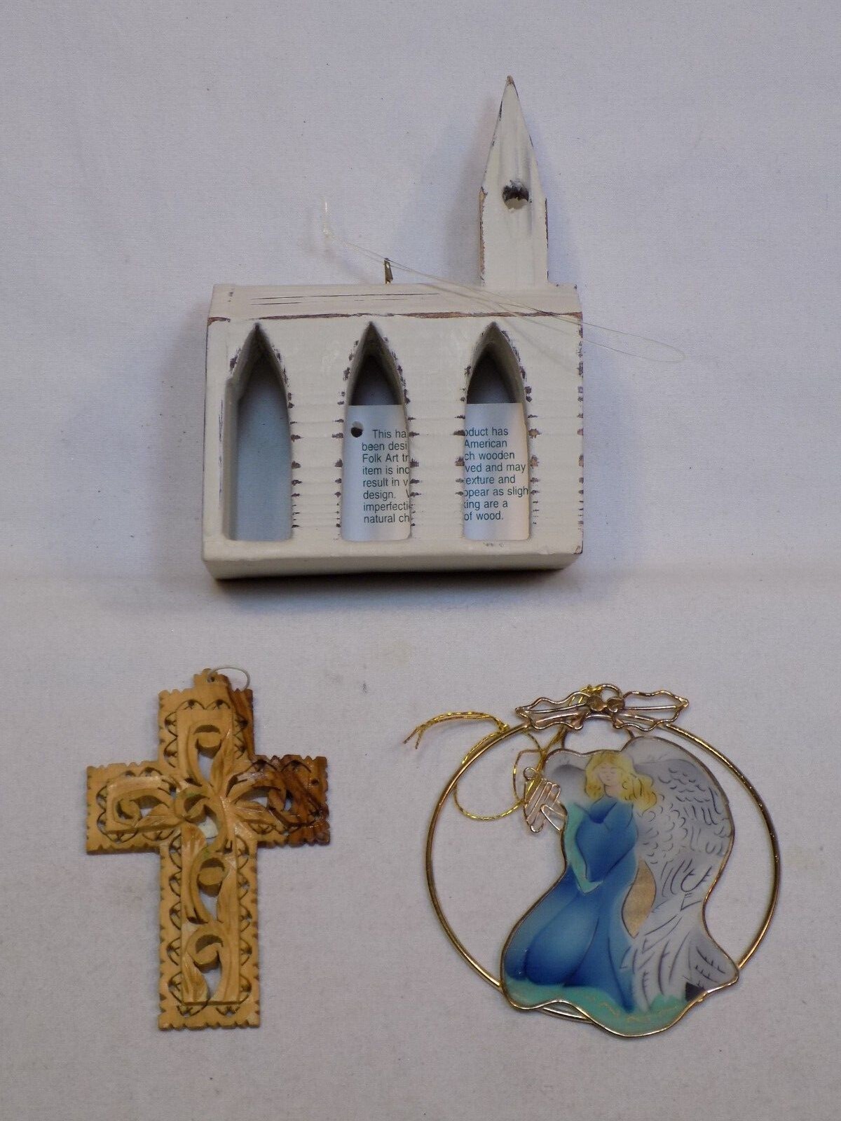 Religious Church White Angel Blue Cross Religion Lot Ornament Christmas Holiday