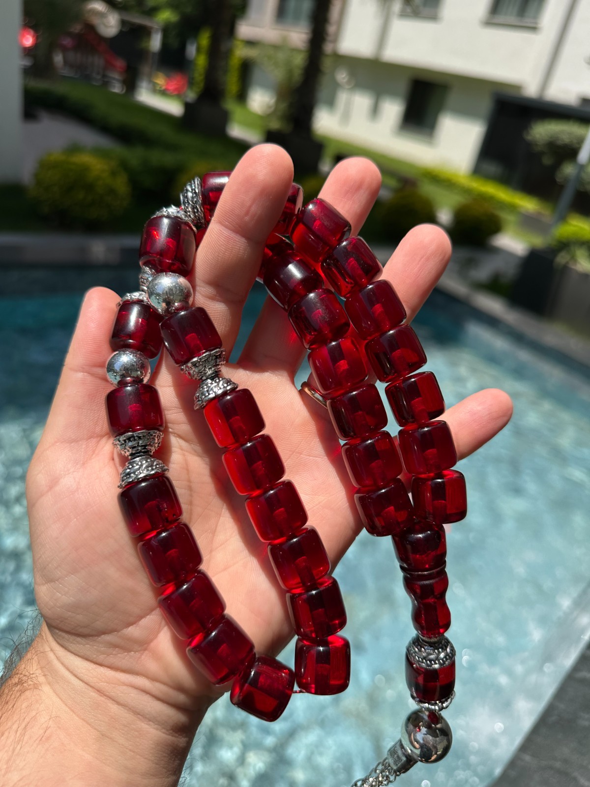 Large Cherry Red Barrel Islamic Prayer Beads | 33 Beads Handmade Tesbih Misbaha