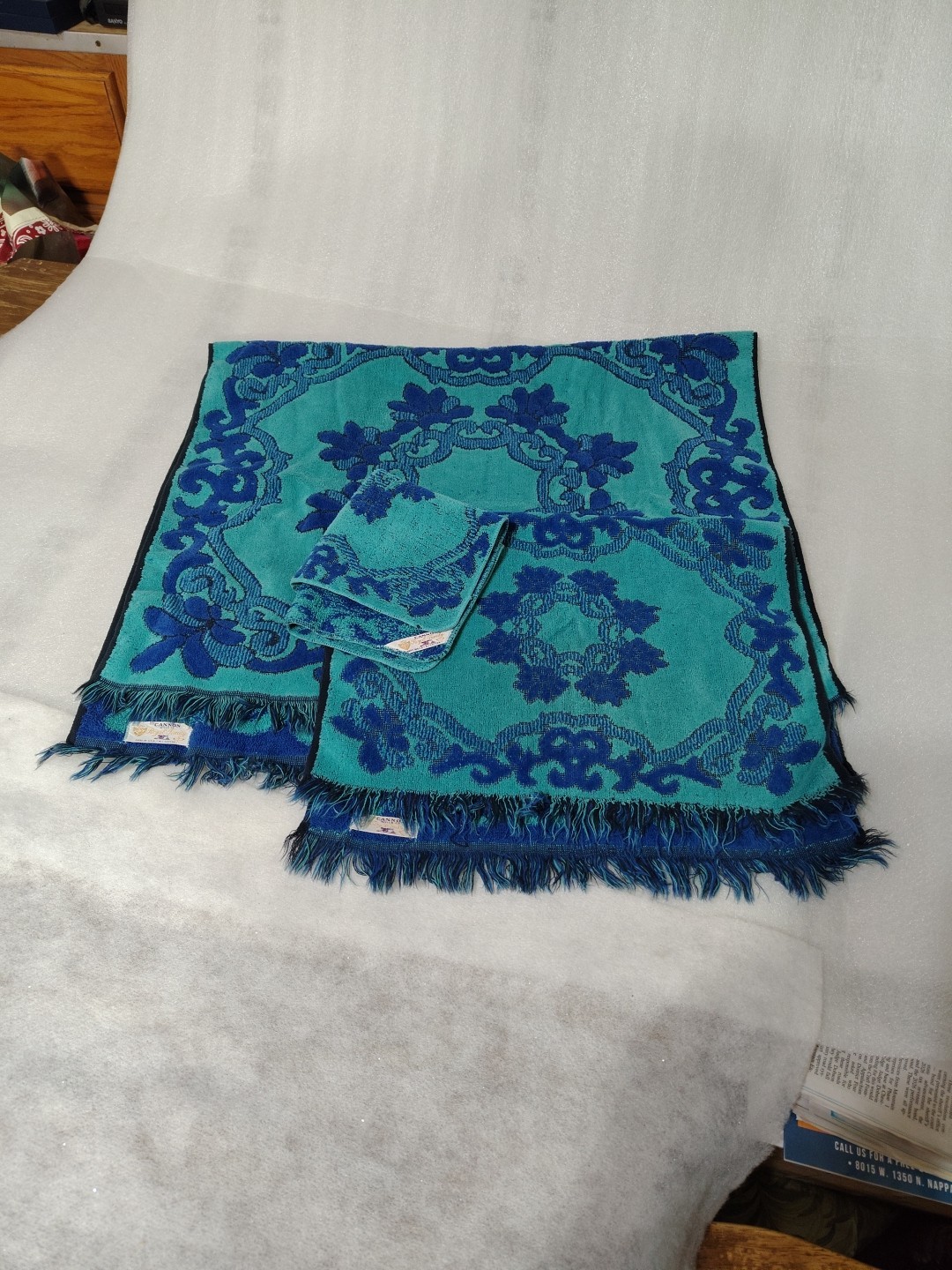Vtg 60’s Royal Canon 3Pc Towel Set Turquoise & Blue Towel, Hand & Wash Cloth#144