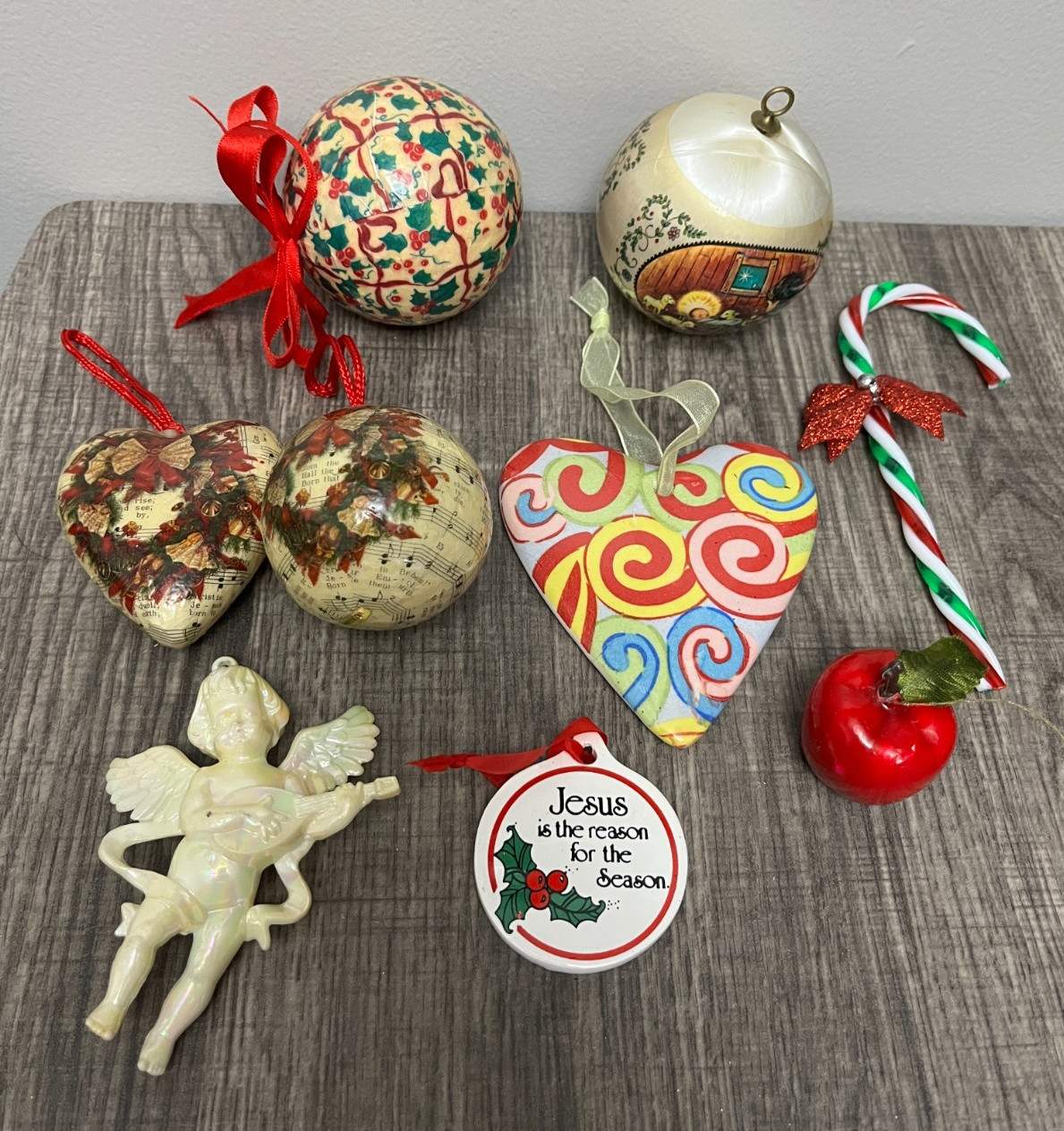 Vintage Christmas Ornaments/Figures- Various Materials and Time Periods Lot of 9