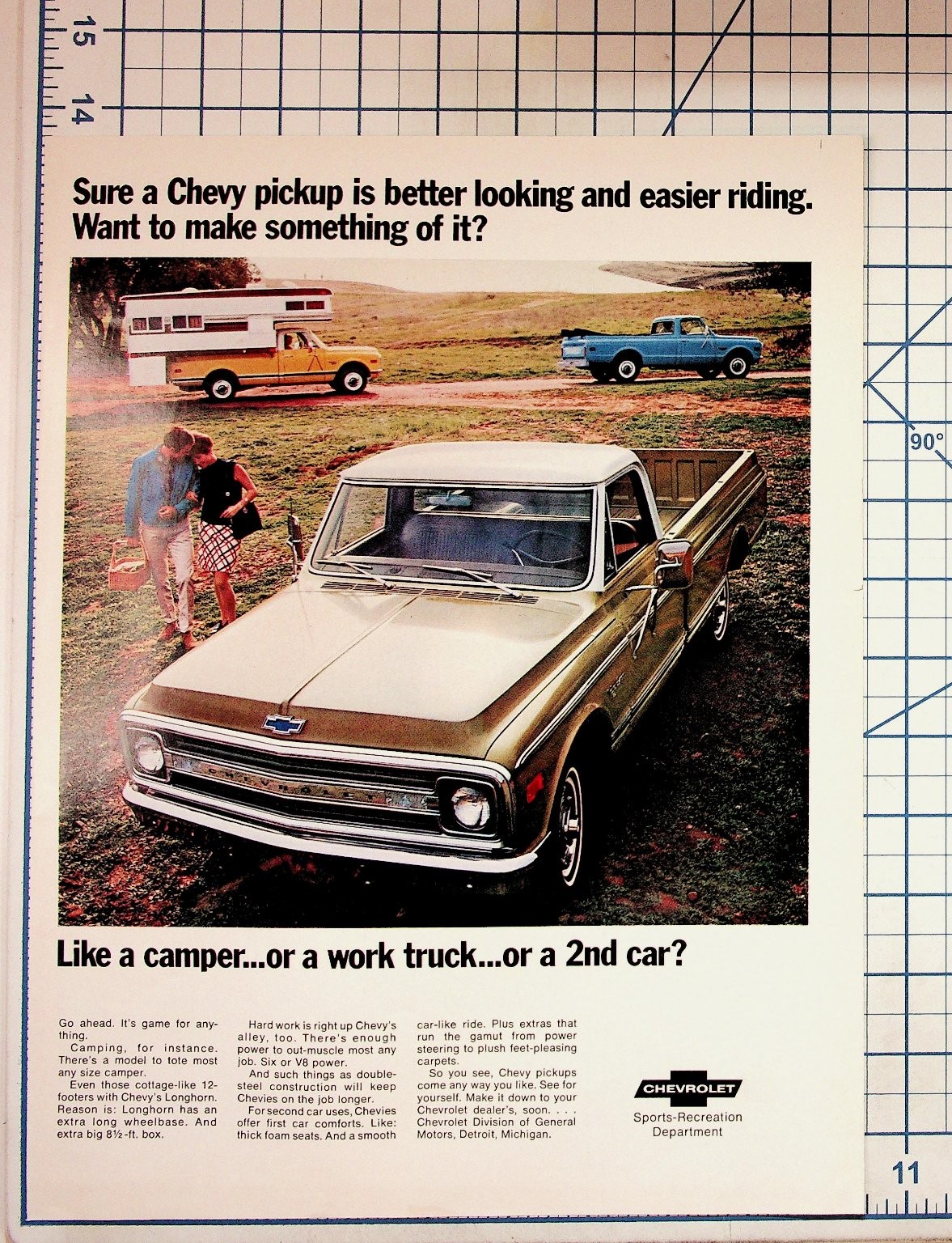 Vintage 1960s Chevrolet Pickup Truck Ad C/K Series Camper Sports Recreation