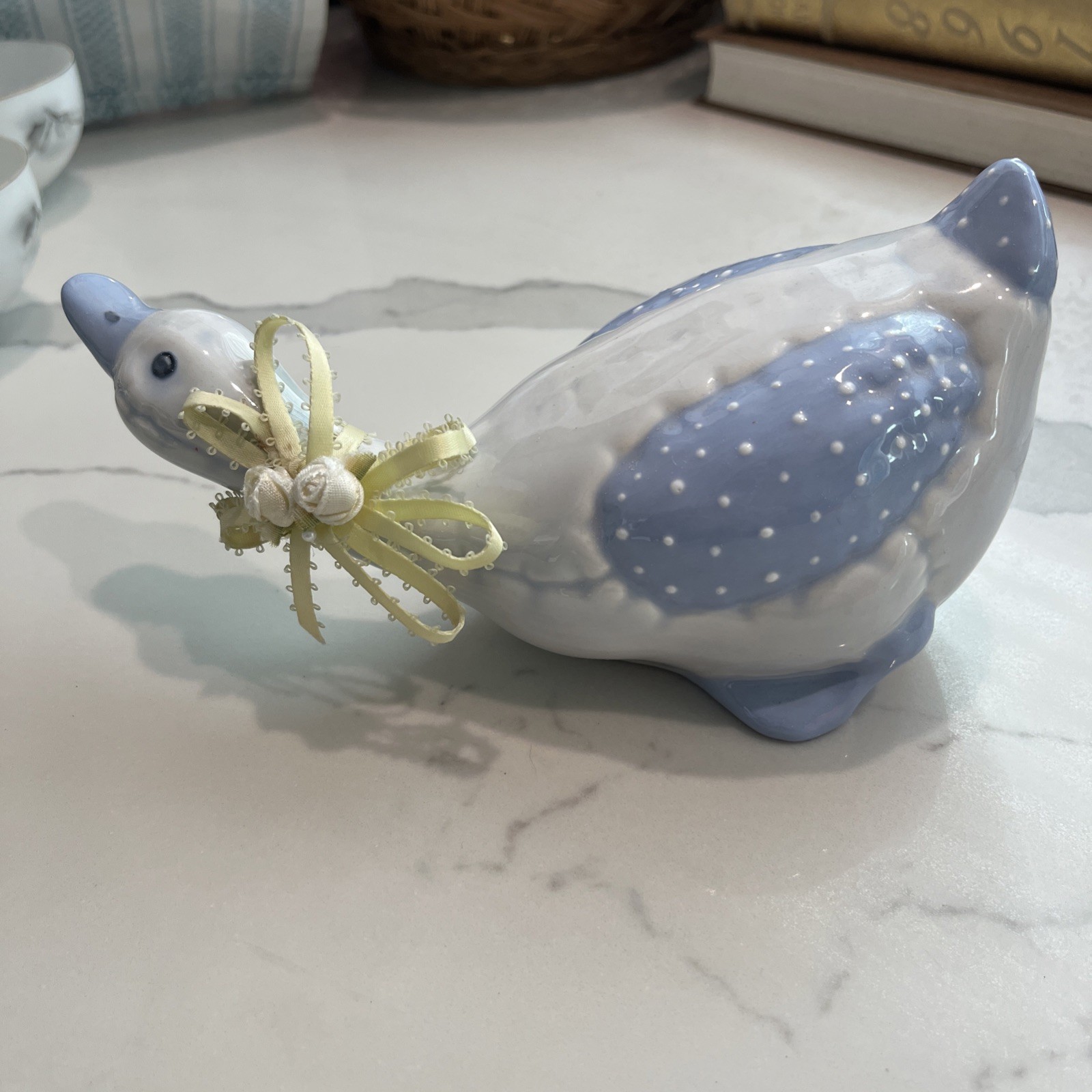 Ceramic Country Goose Duck Figurine Grandma Cottage Core White Blue Decorative