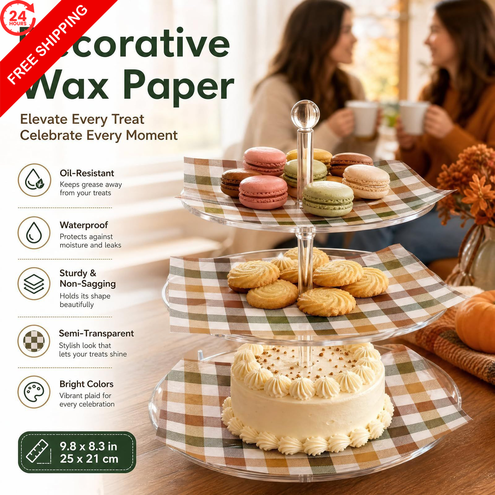 150 Sheets Fall Buffalo Plaids Wax Paper for Food Deli, 9.8 x 8.3 inch,