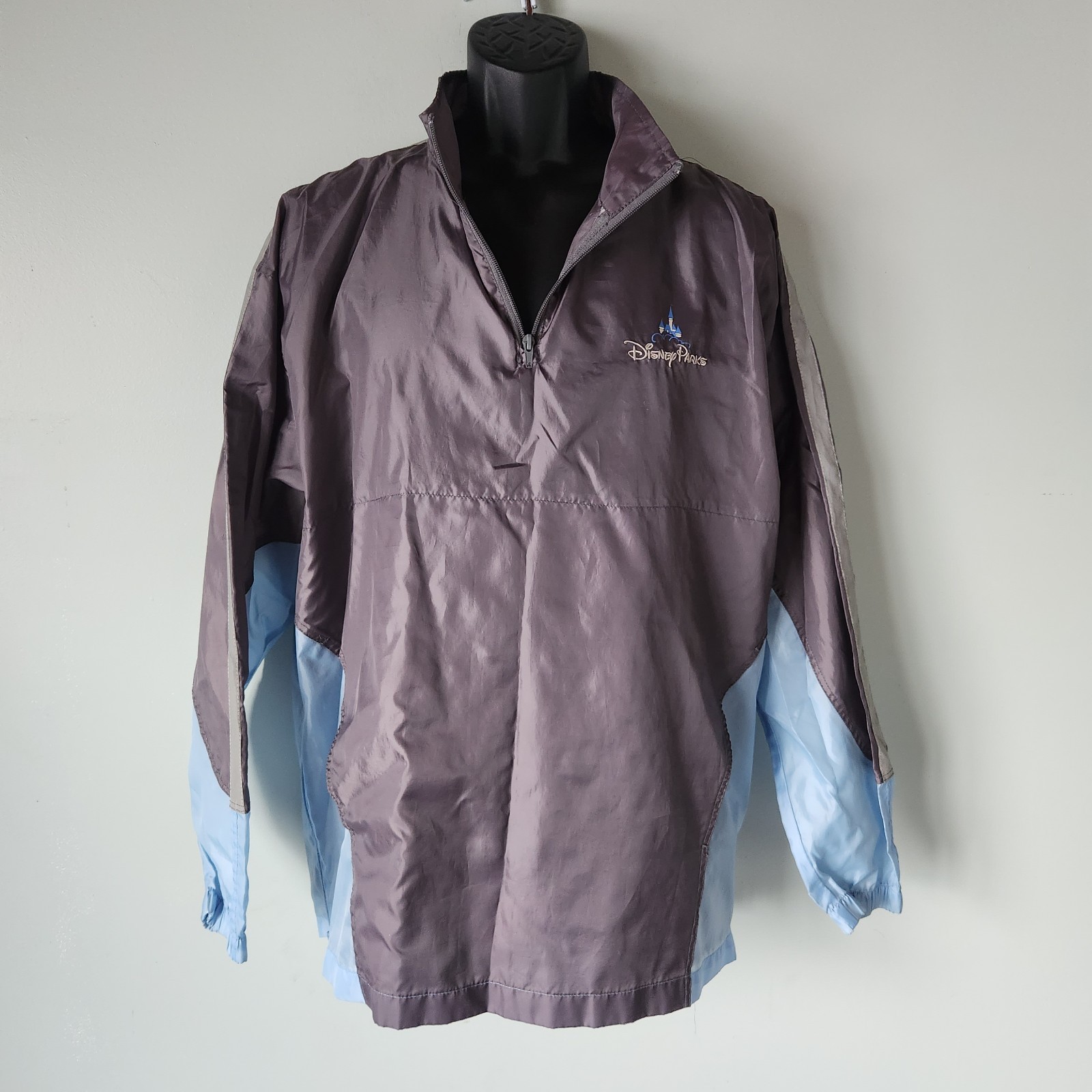 DISNEY PARKS Windbreaker Packable Jacket Gray Blue Unisex Adults M/L Long Sleeve