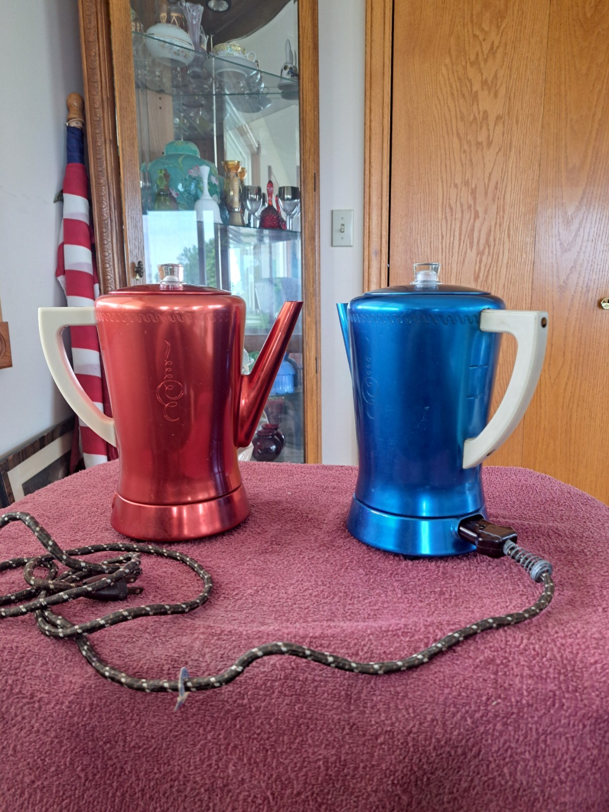 West Bend Red & Blue Colored Glo Flavo-Matic Metal Percolator Coffee Pot W/Cord
