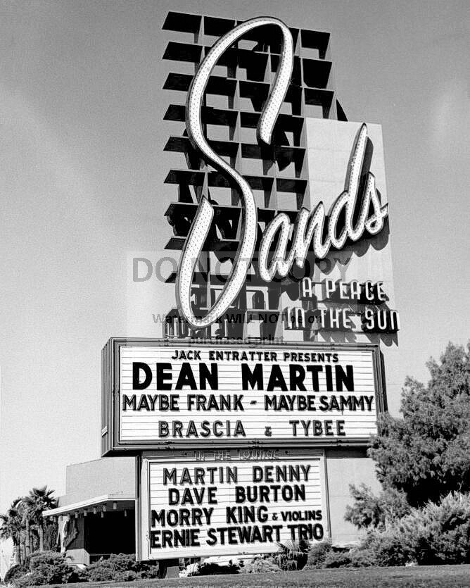 SANDS HOTEL CASINO SIGN DEAN MARTIN MAYBE FRANK MAYBE SAMMY 8X10 PHOTO (CC-125)