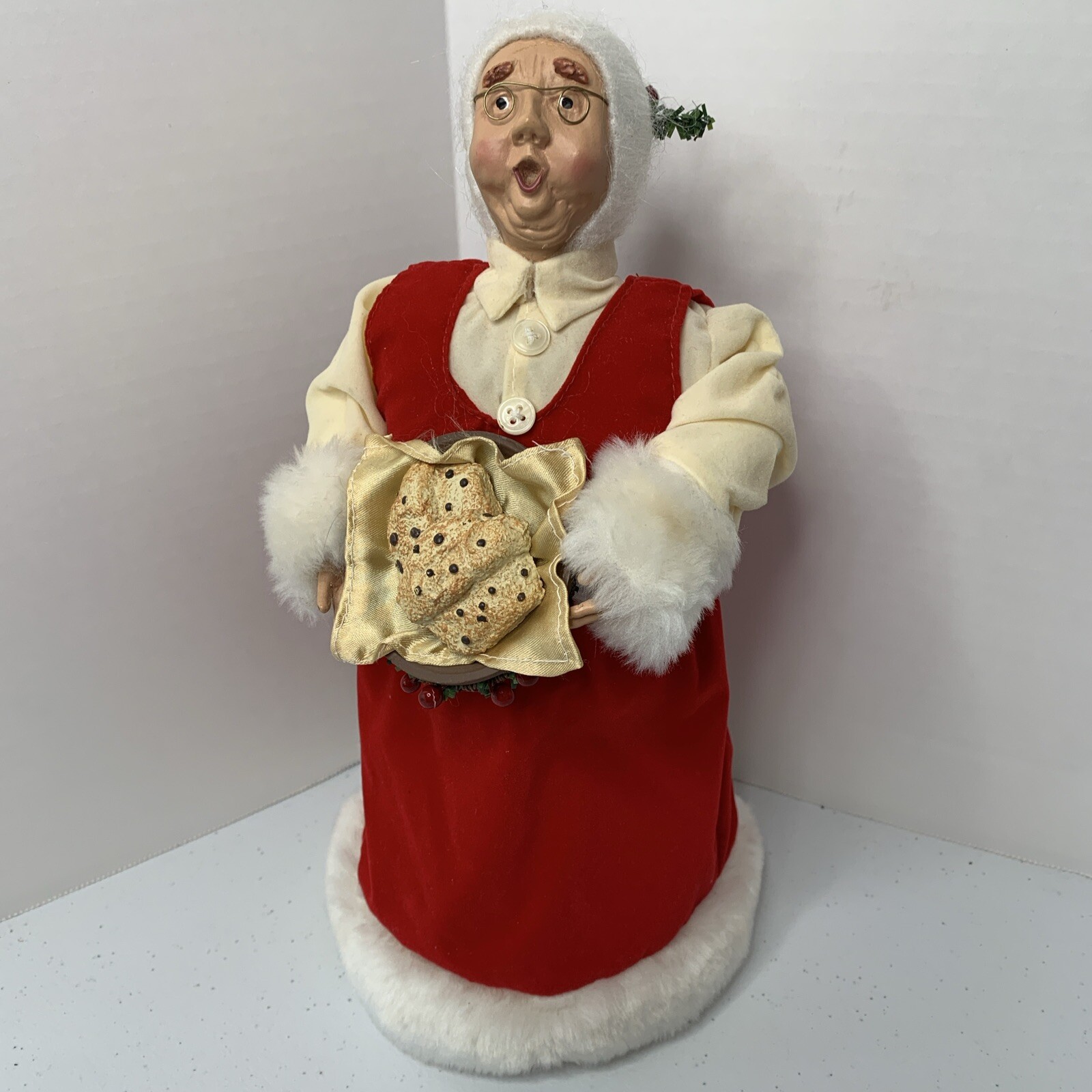VTG Christmas Caroler Figure Woman Baker Red Velvet Dress Victorian Style 12″