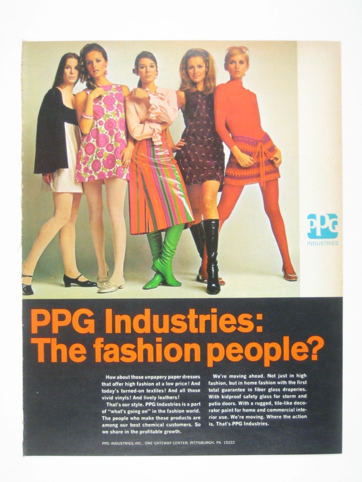 PPG Industries Vintage Fashion Ad 1960s Retro Style Advert Colors MOD MCM